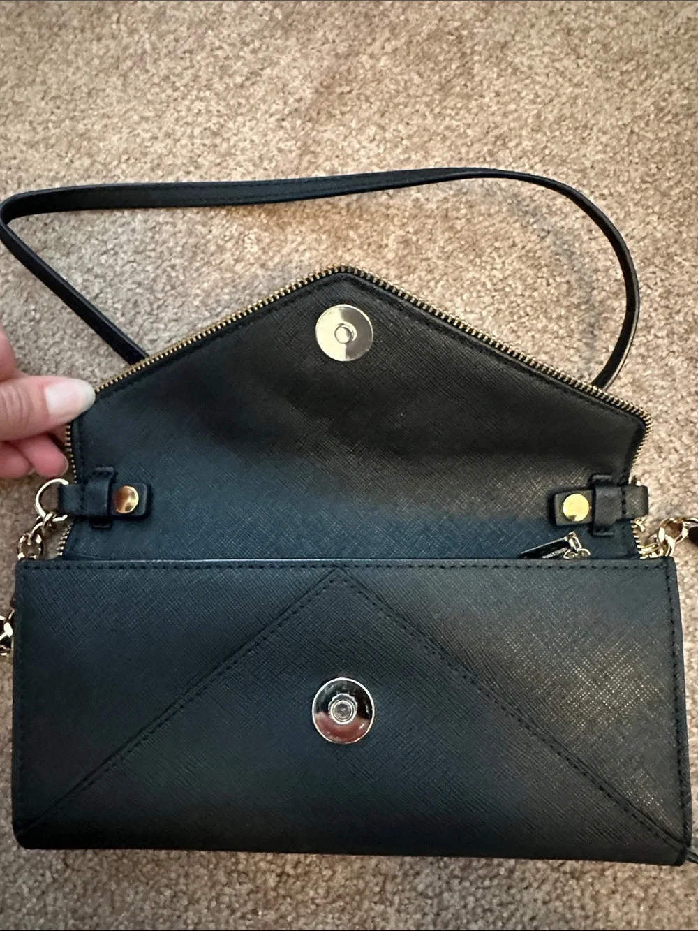 Rebecca Minkoff Black Envelope Crossbody with Gold Chain - Picture 7 of 12